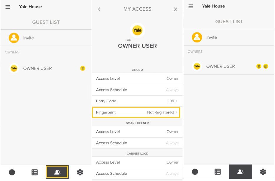 Vingerafdruk registratie in Yale Home app