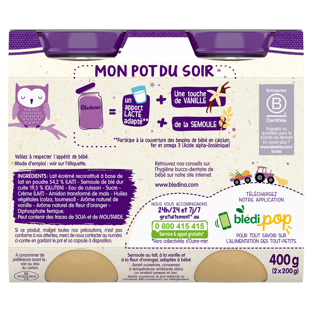 Blédina-Blediner-Semolina Vanilla Orange Blossom-6m+-400 g