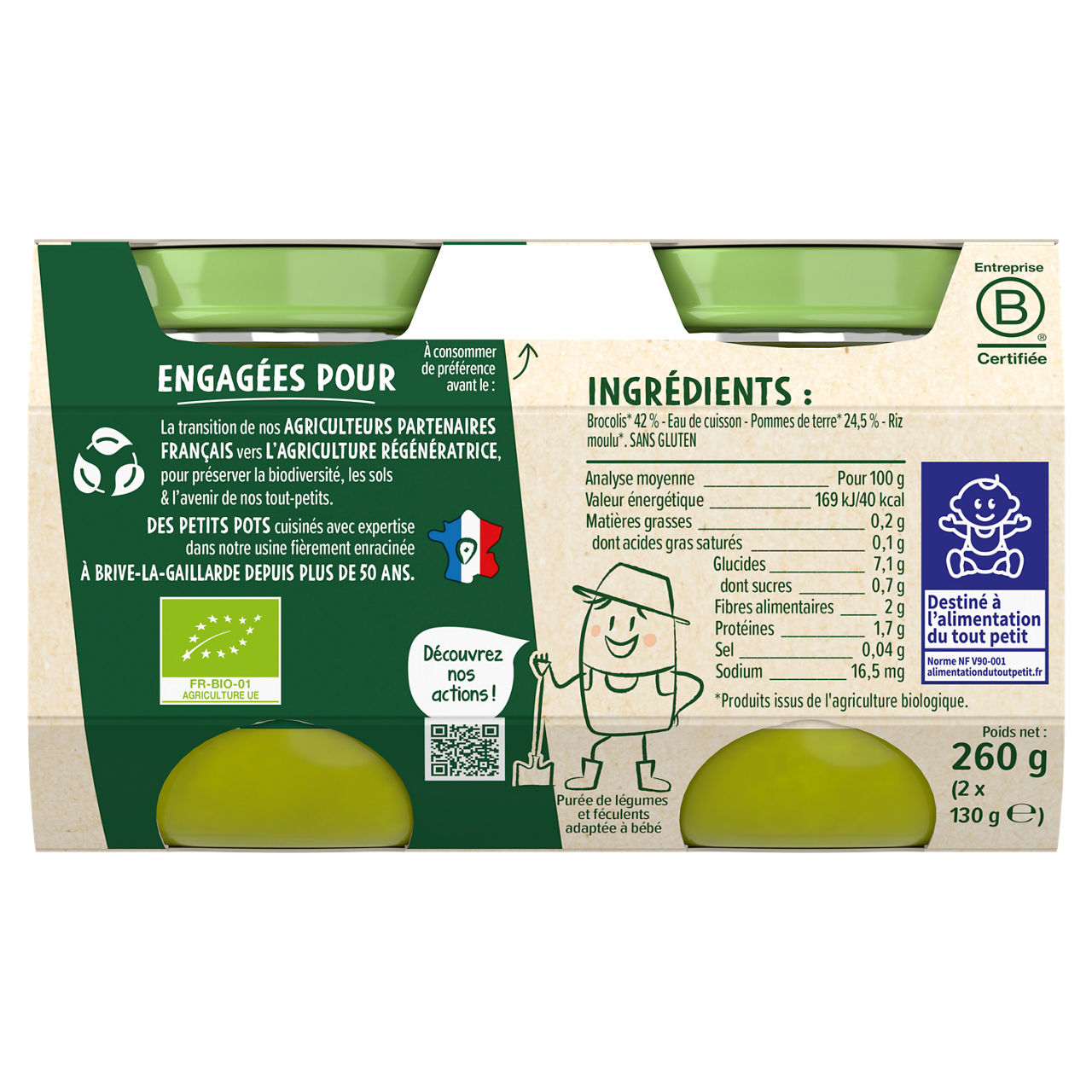 Blédina-Les récoltes bio-Broccoli Potato-4m+-2 x 130 g