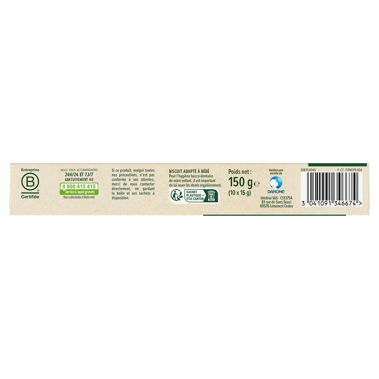 Blédina-Les récoltes bio-Biscuit-8m+-150 g