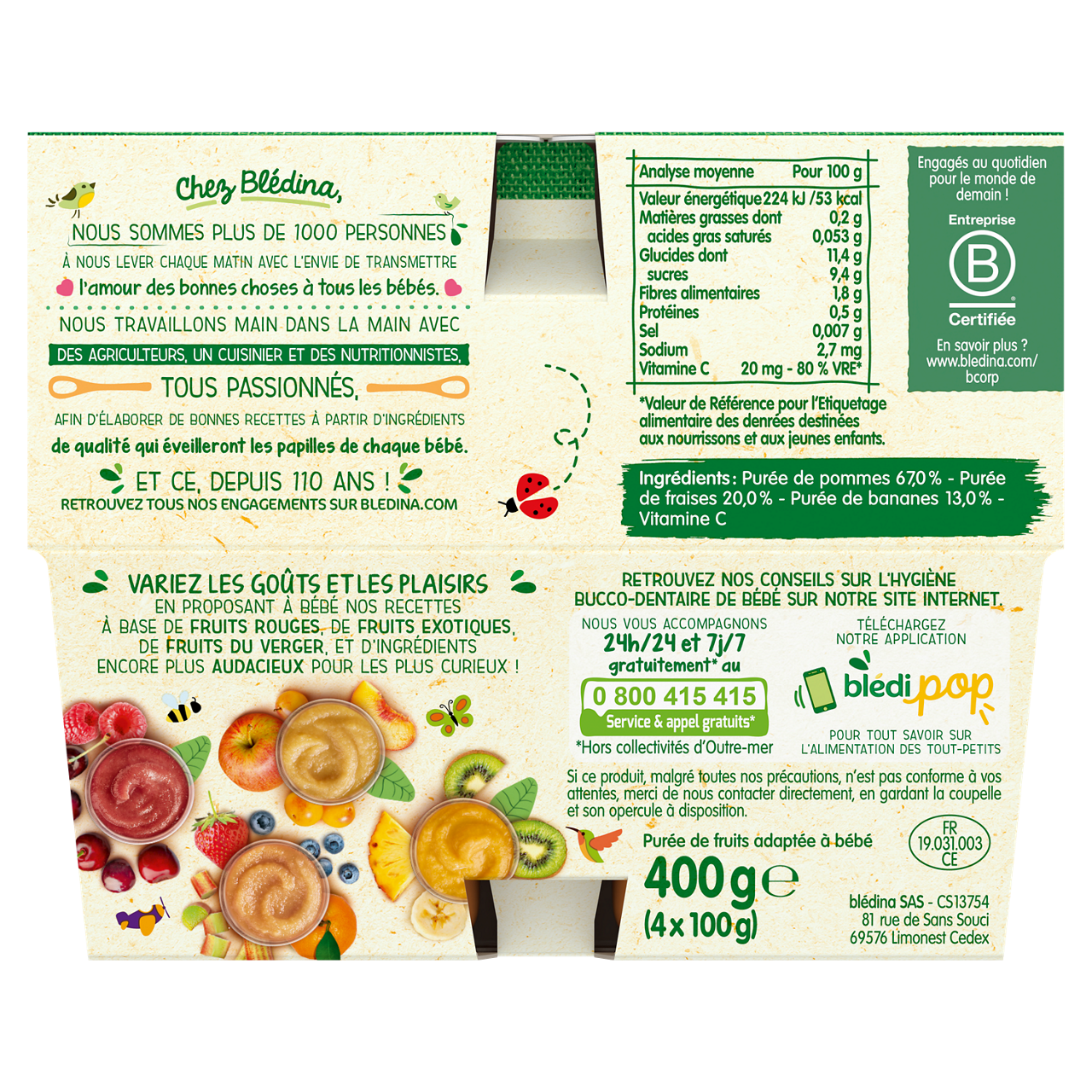 Blédina-Bledina-Apple Raspberry Banana-6m+-400 g