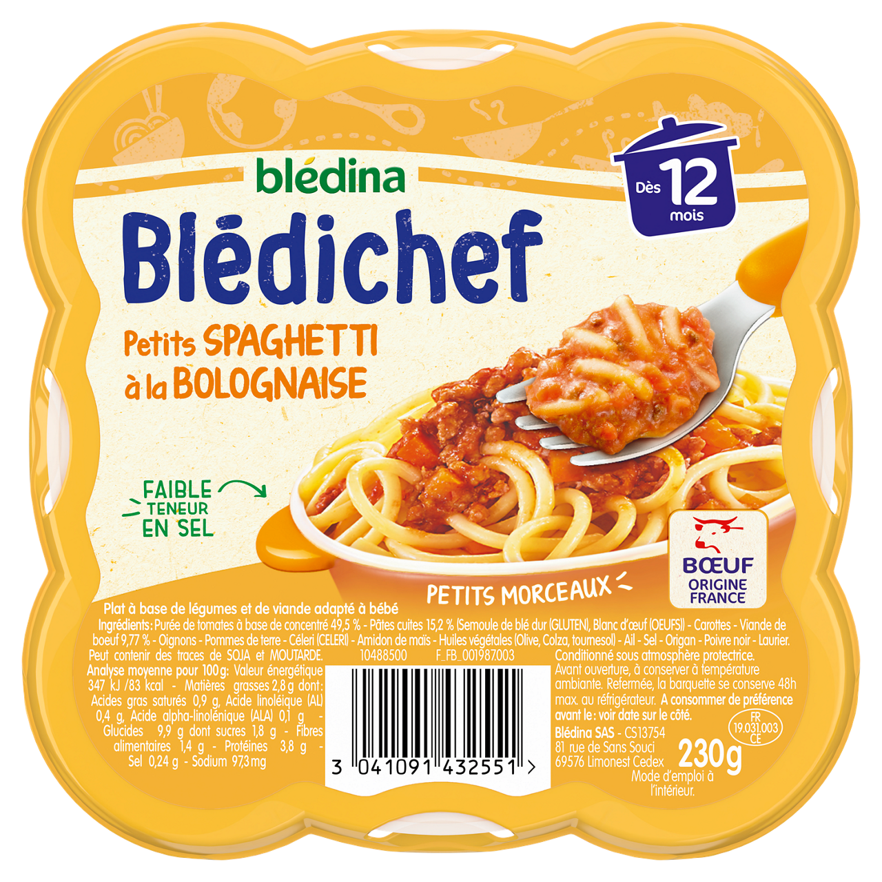Blédina-Bledichef-Pasta Bolognese-12m+-250 g