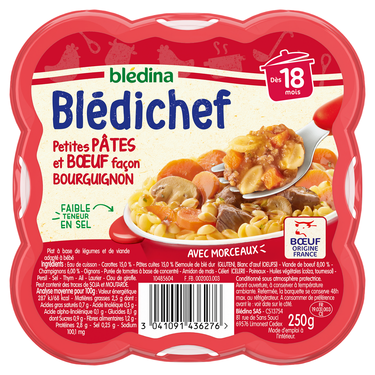 Blédina-Bledichef-Pasta Beef-18m+-250 g