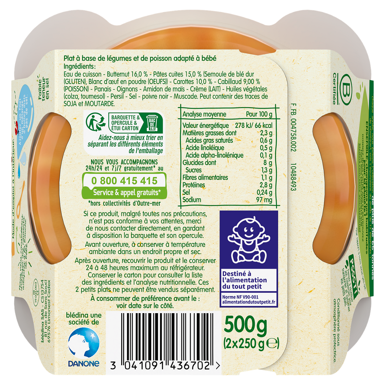 Blédina-Bledichef-Butternut Pasta Cod-18m+-500 g