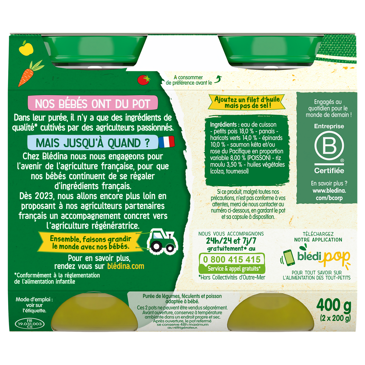 Blédina-Bledina-Green Vegetables Rice Salmon-6m+-2 x 200 g