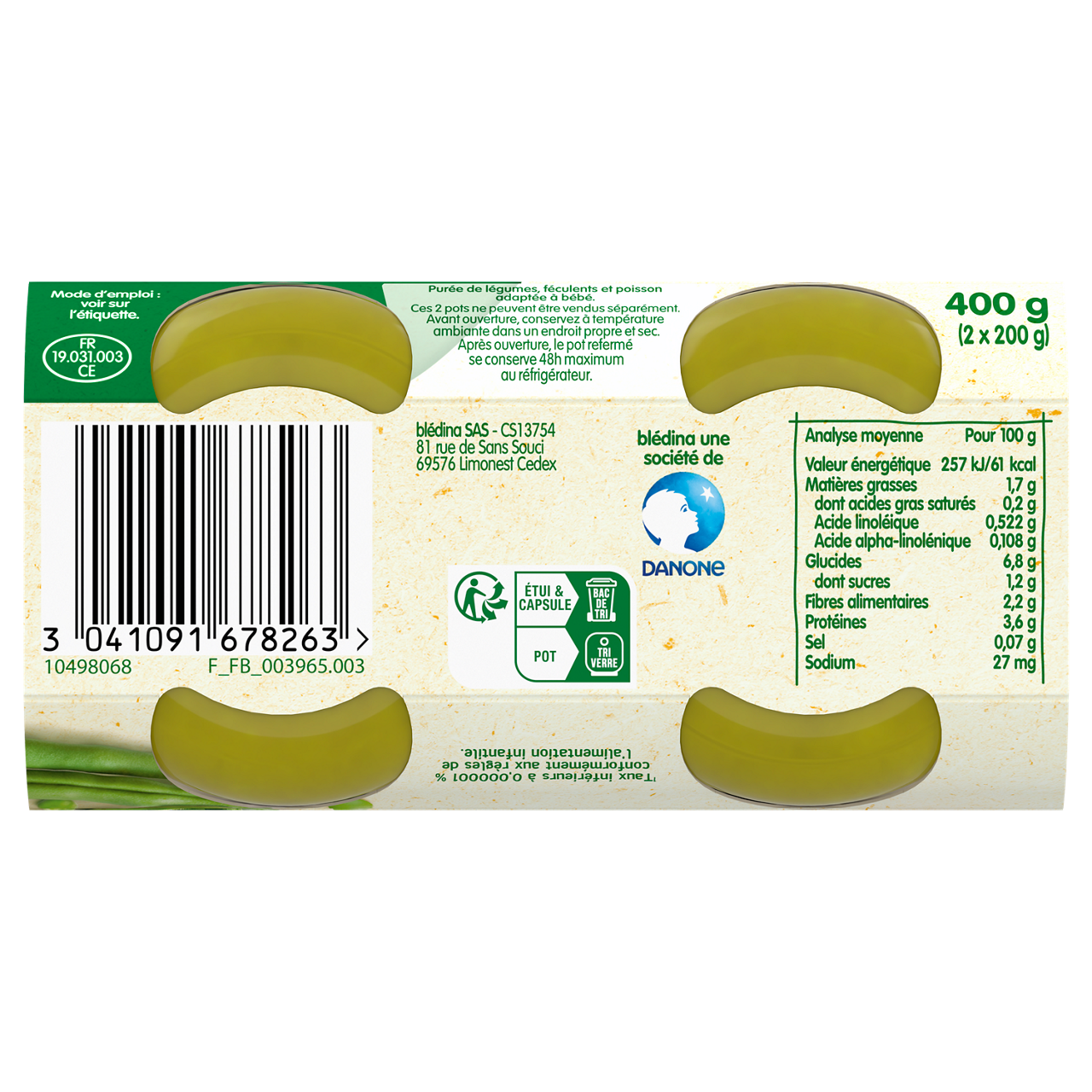 Blédina-Bledina-Green Vegetables Rice Salmon-6m+-2 x 200 g