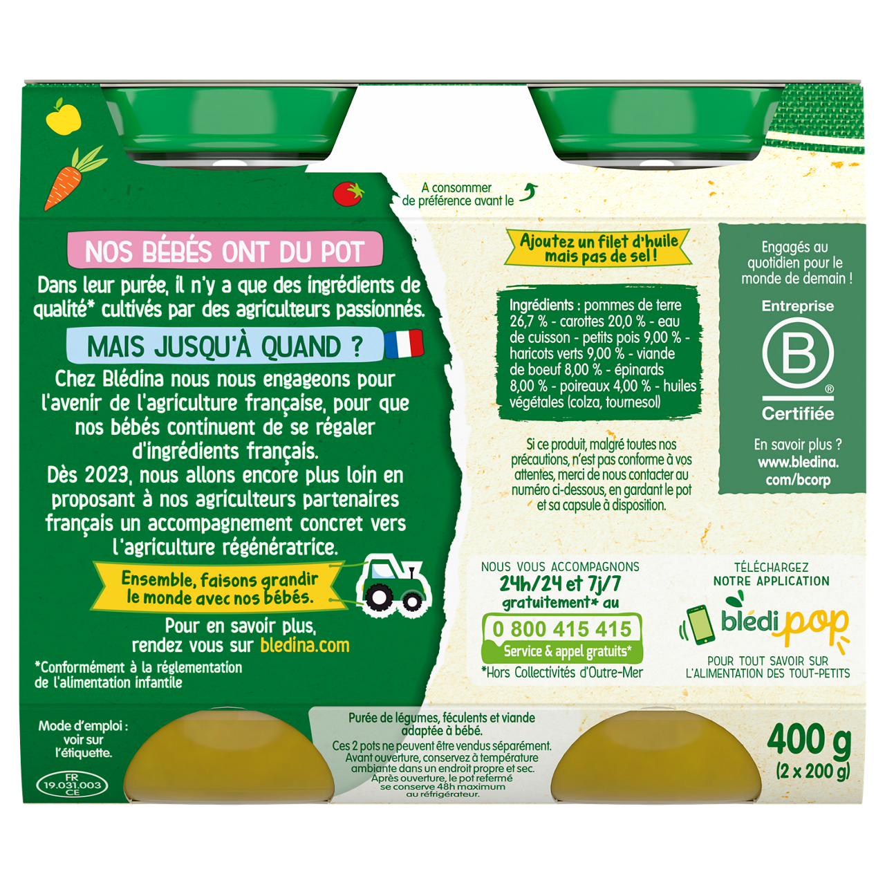 Blédina-Bledina-Vegetables beef-6m+-2 x 200 g