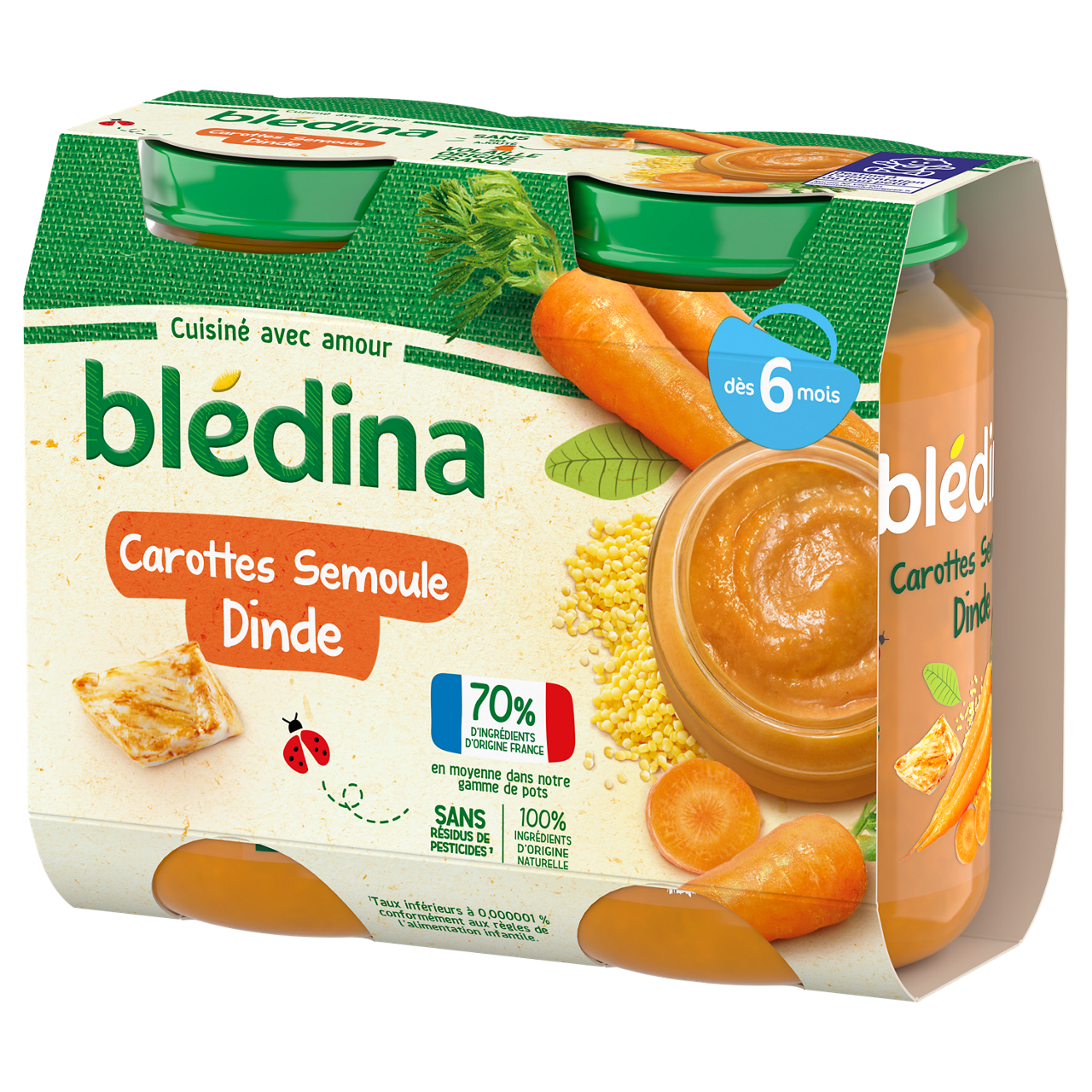 Blédina-Bledina-Carrot Semolina Turkey-6m+-2 x 200 g