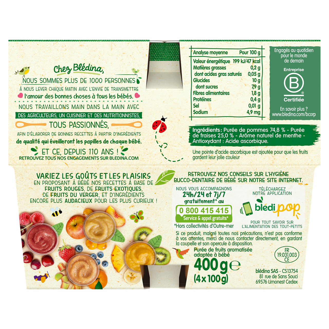 Blédina-Bledina-Apple Strawberry Mint-8m+-400 g