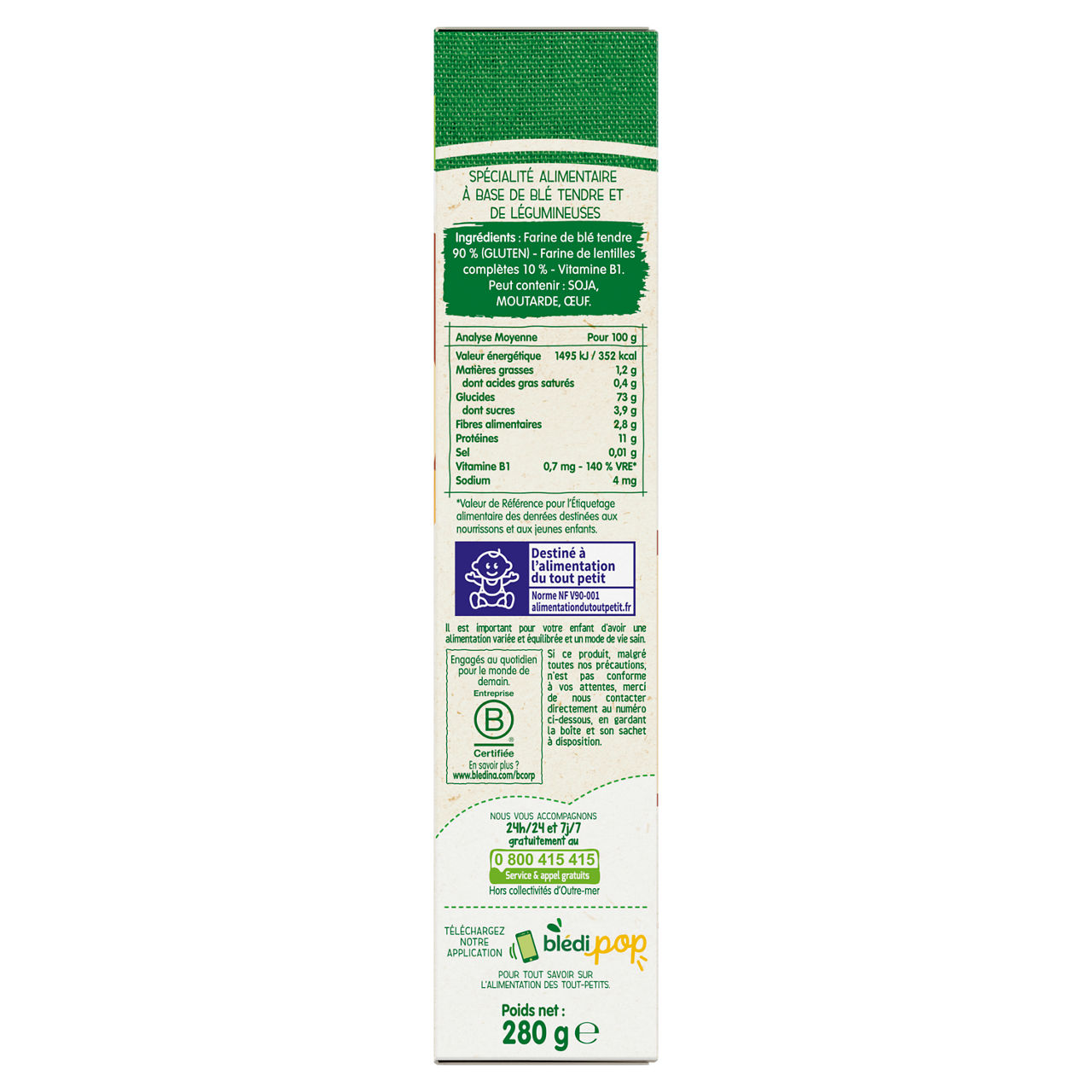 Bledina-Pâtes à dévorer-Blé Lentilles-15m+-280g