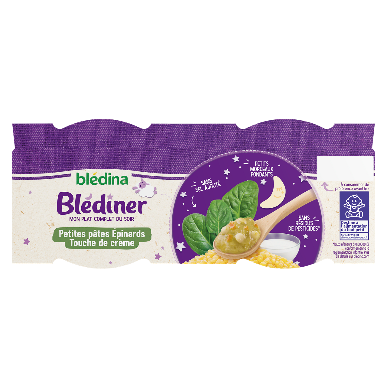 Blédina  - Blédiner - Cream Spinach Pasta - 2 x 200 g - 8m+